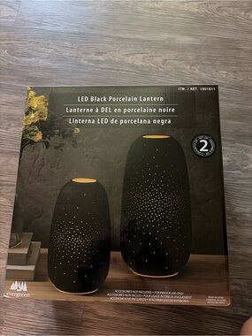 Black Porcelain LED Lanterns - Set of 2